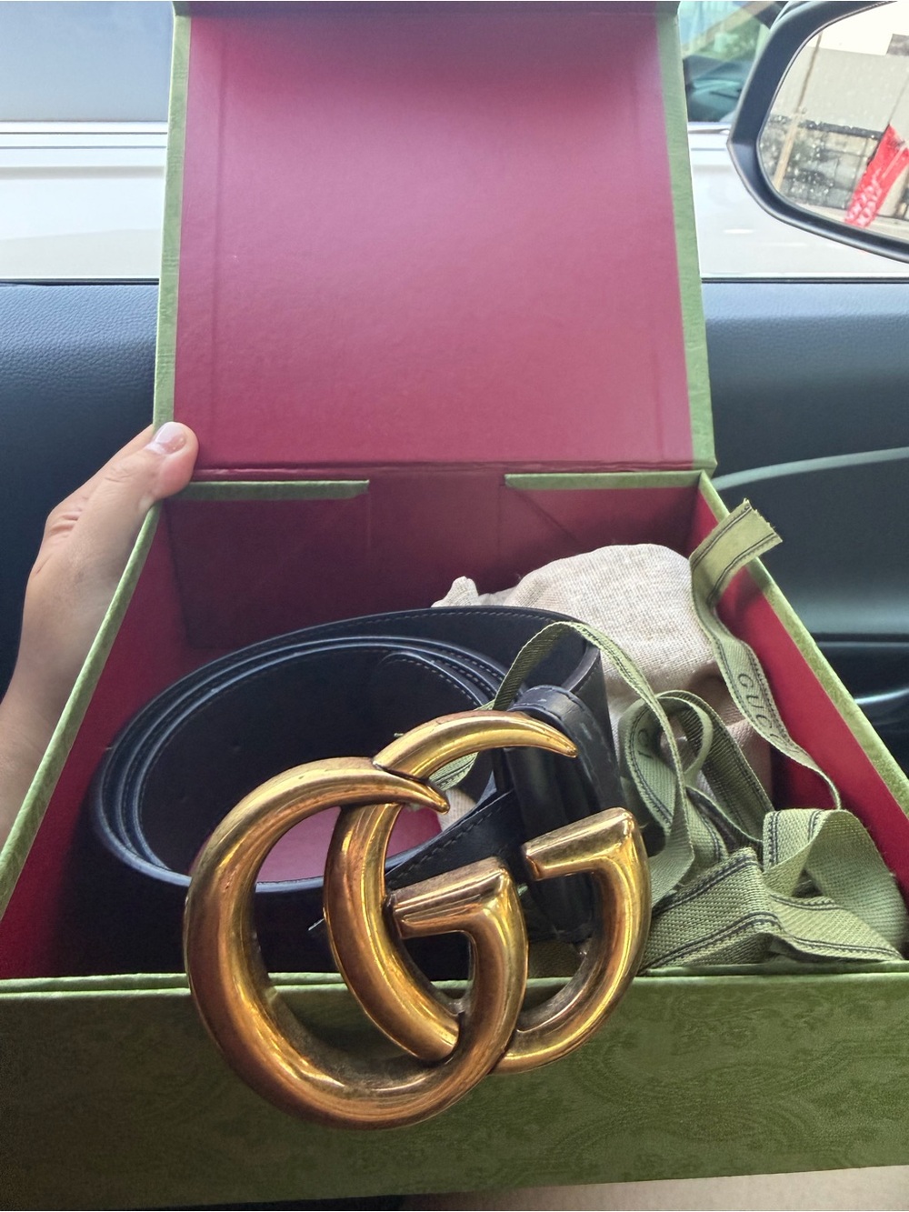 Gucci Black Leather Belt with Gold Interlocking GG Buckle